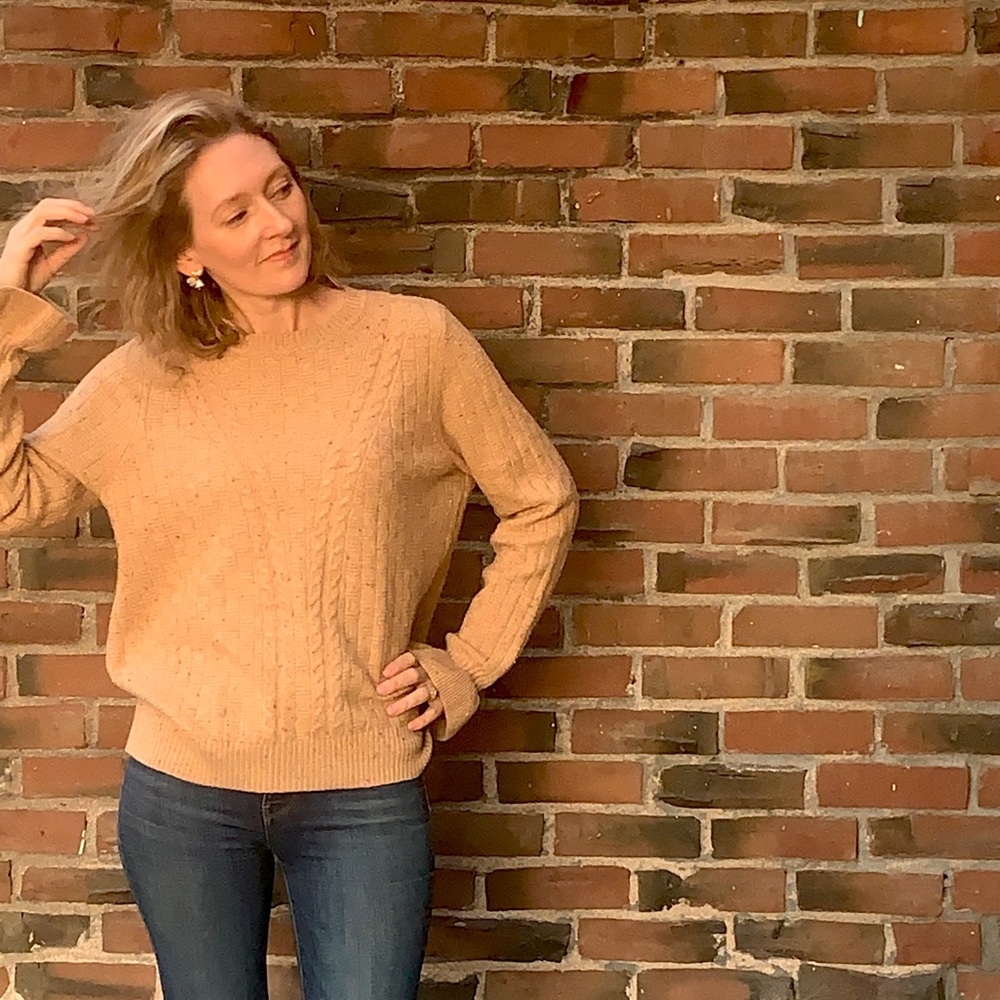 Charter Club rainbow flecked warm oatmeal sweater.